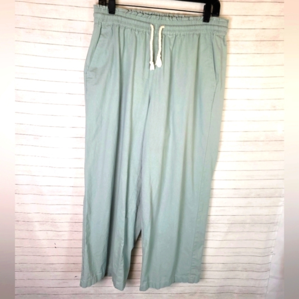 J.CREW FACTORY LINEN BLEND MINT GREEN STRAIGHT LEG PANTS, sz MEDIUM